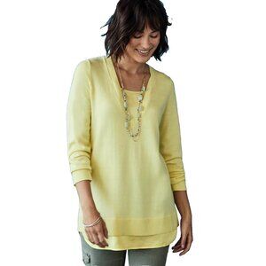 NWT J. Jill Sweater 2X Mixed Media Layered Yellow V Neck Long Sleeve Cotton